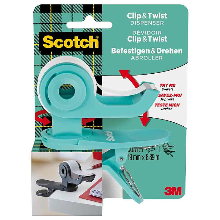 SCOTCH Dévidoir de ruban adhésif Clip & Twist, turquoise