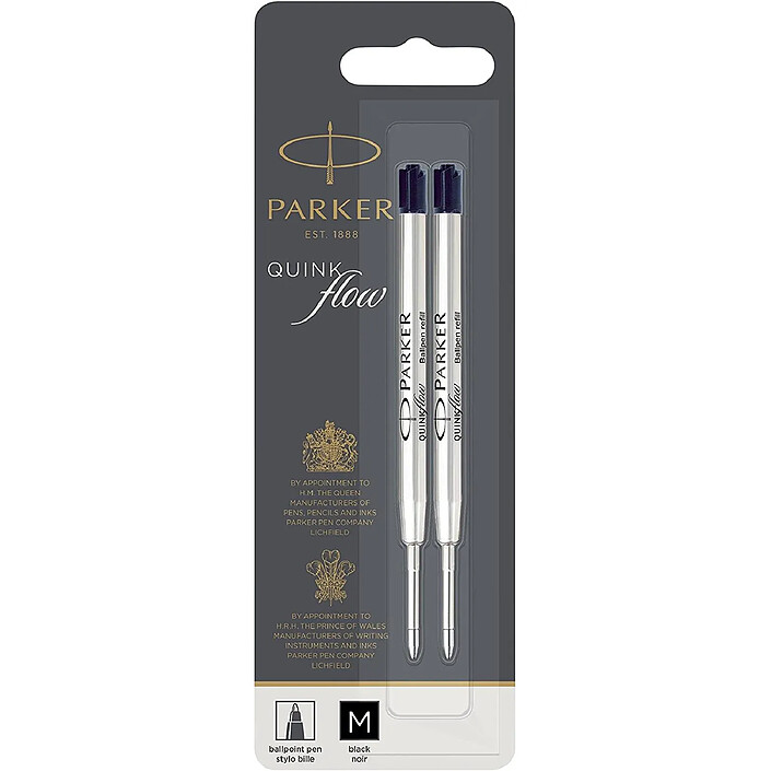 PARKER Blister de 2 Recharges Stylo bille pointe moyenne noir
