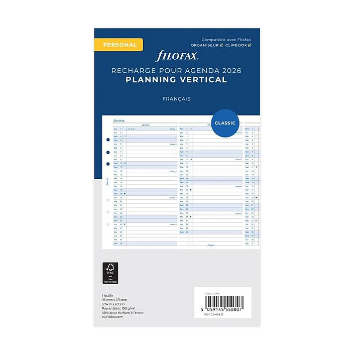 FILOFAX Planning annuel vertical - français - Per - 2026