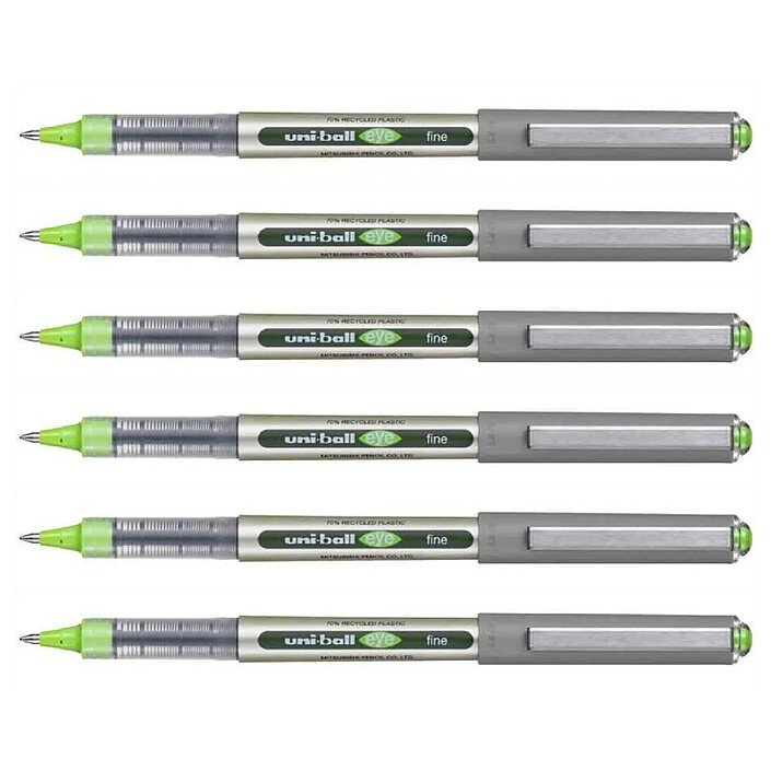 UNI-BALL Stylo Roller Encre Liquide Recyclé UB157E Pointe Moyenne Vert clair x 6