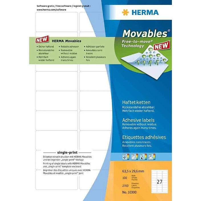 HERMA étui de 1800 Etiquettes universelles SPECIAL, 63,5 x 46,6 mm, blanc