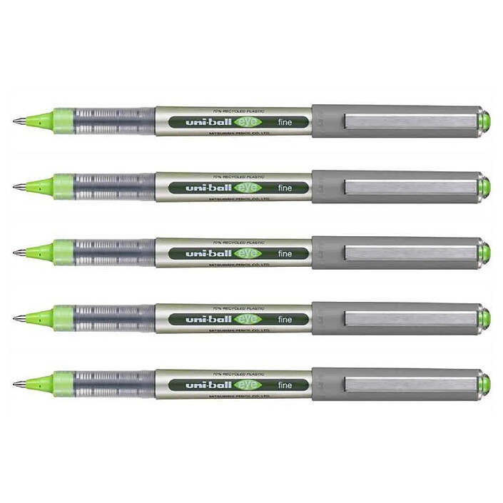 UNI-BALL Stylo Roller Encre Liquide Recyclé UB157E Pointe Moyenne Vert clair x 5