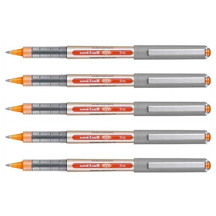 UNI-BALL Stylo Roller Encre Liquide Recyclé UB157E Pointe Moyenne Orange x 5