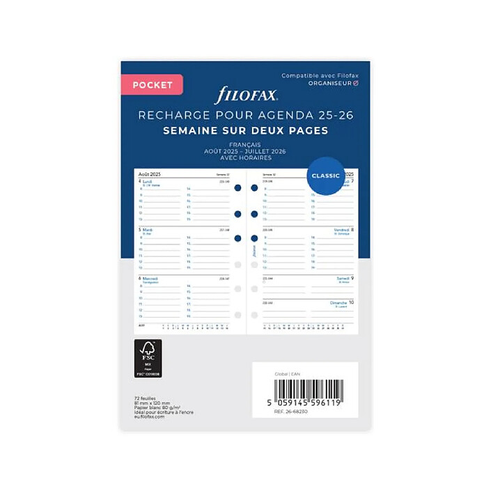 FILOFAX Semaine sur 2 pages - français - académique - Pkt - 25/26