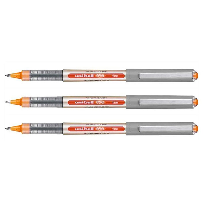 UNI-BALL Stylo Roller Encre Liquide Recyclé UB157E Pointe Moyenne Orange x 3