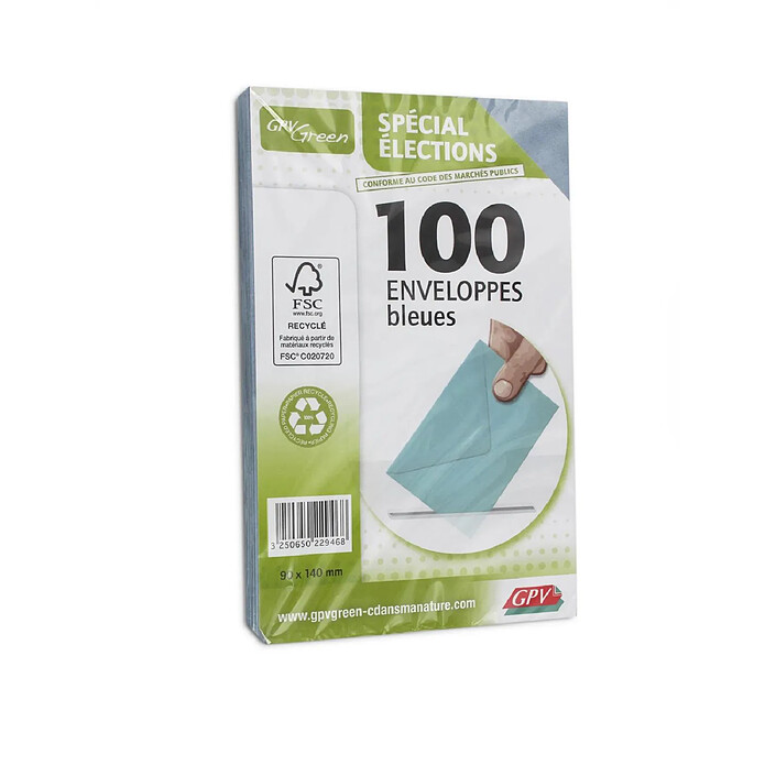 Avis GPV Paquet de 100 enveloppes élection recyclées bleues 90x140 75 g/m²