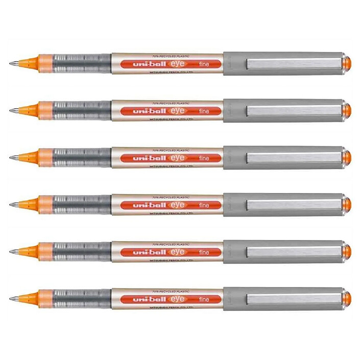 UNI-BALL Stylo Roller Encre Liquide Recyclé UB157E Pointe Moyenne Orange x 6