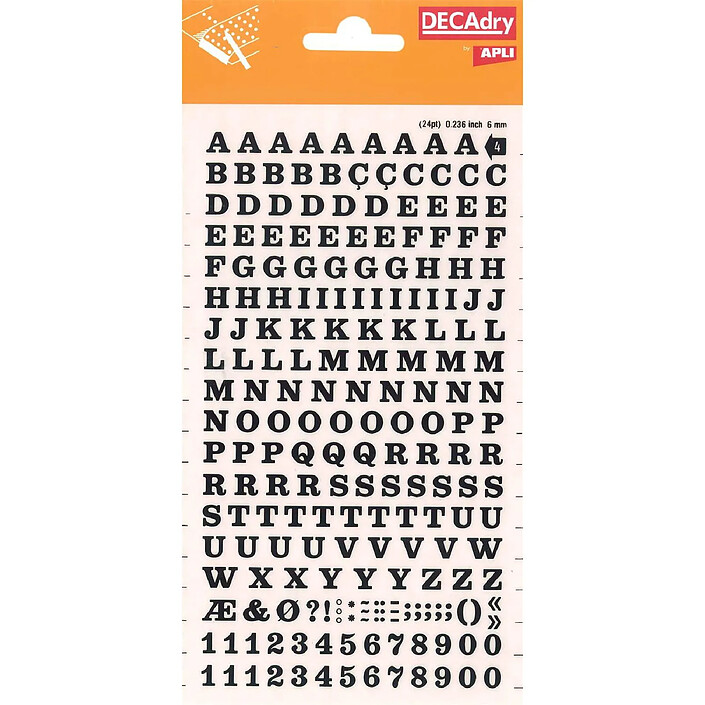 DECADRY planche de Lettres et Chiffres Transferts (1 Feuille) DD4F 6 mm Noir