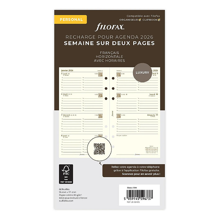 FILOFAX Semaine sur deux pages Horizontal cotton cream- français - Personal - 2026