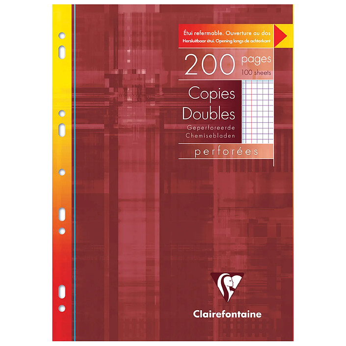 CLAIREFONTAINE Etui de 200 Pages Copies doubles perforées 21x29,7 Q.5x5 + marge Blanc