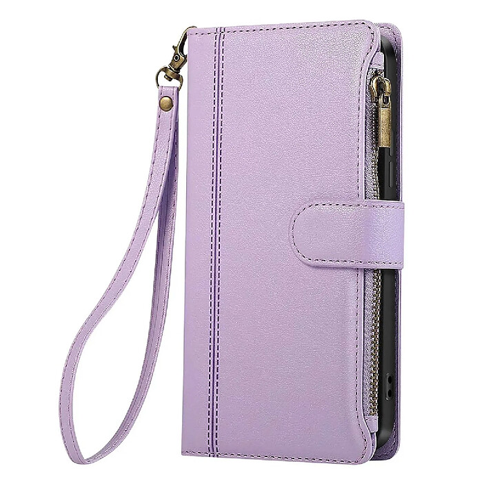 Avizar Étui Portefeuille pour Galaxy S25 Edge à Zip avec Dragonne Détachable Lavande