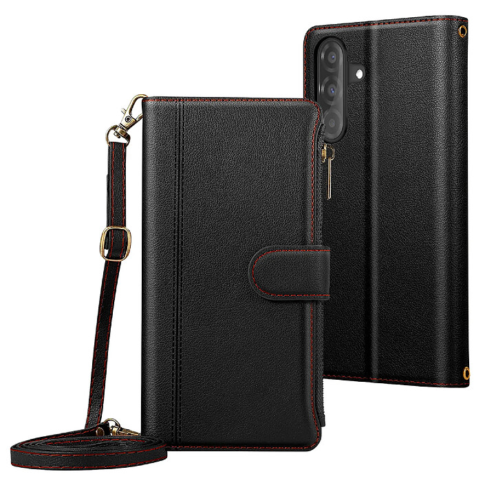 Avizar Étui Folio pour Samsung Galaxy A36 à Zip avec Bandoulière Amovible Noir