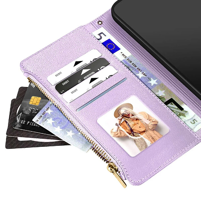 Acheter Avizar Étui Portefeuille pour Galaxy S25 Edge à Zip avec Dragonne Détachable Lavande