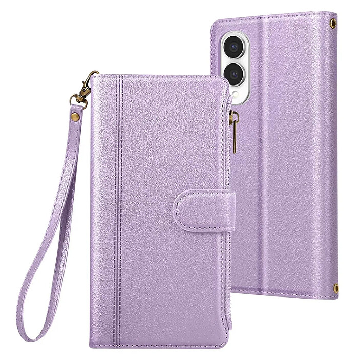 Avizar Étui Portefeuille pour Galaxy S25 / S24 à Zip avec Bandoulière Détachable Lavande pas cher