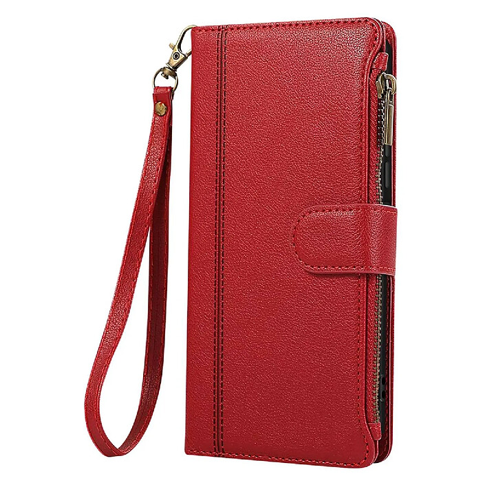 Avizar Étui Portefeuille pour Galaxy S25 / S24 Zippé avec Bandoulière Détachable Rouge