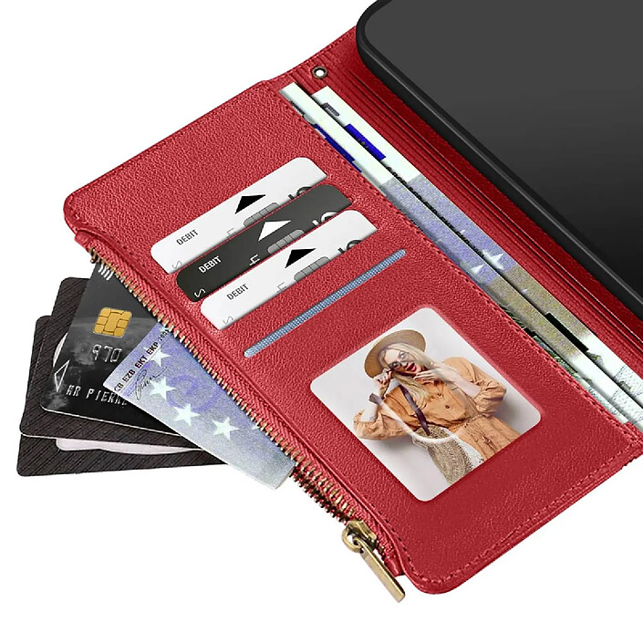 Avis Avizar Étui Portefeuille pour Galaxy S25 / S24 Zippé avec Bandoulière Détachable Rouge