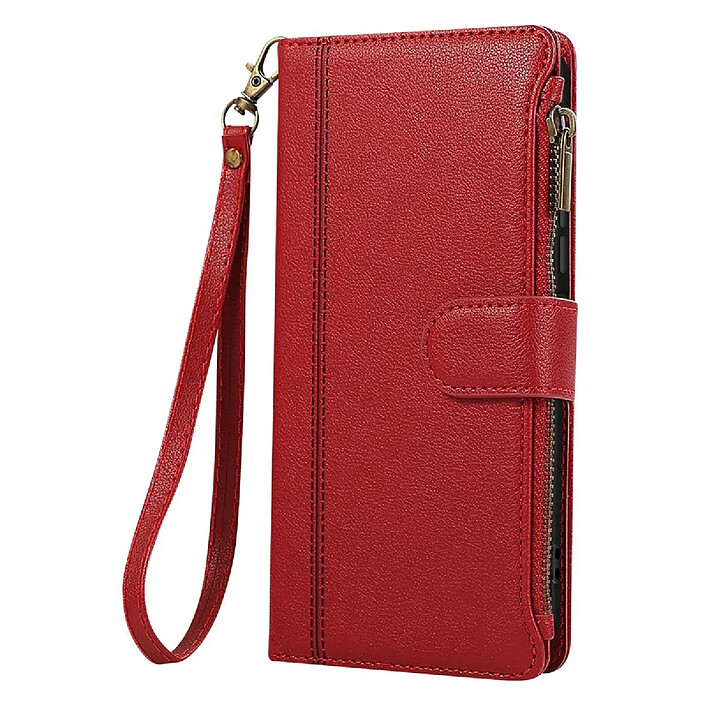 Avizar Étui Portefeuille pour Galaxy A16 / A26 à Zip avec Bandoulière Détachable Rouge