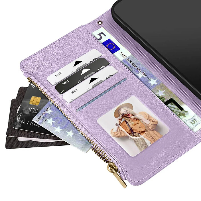 Avis Avizar Étui Portefeuille pour Galaxy S25 / S24 à Zip avec Bandoulière Détachable Lavande