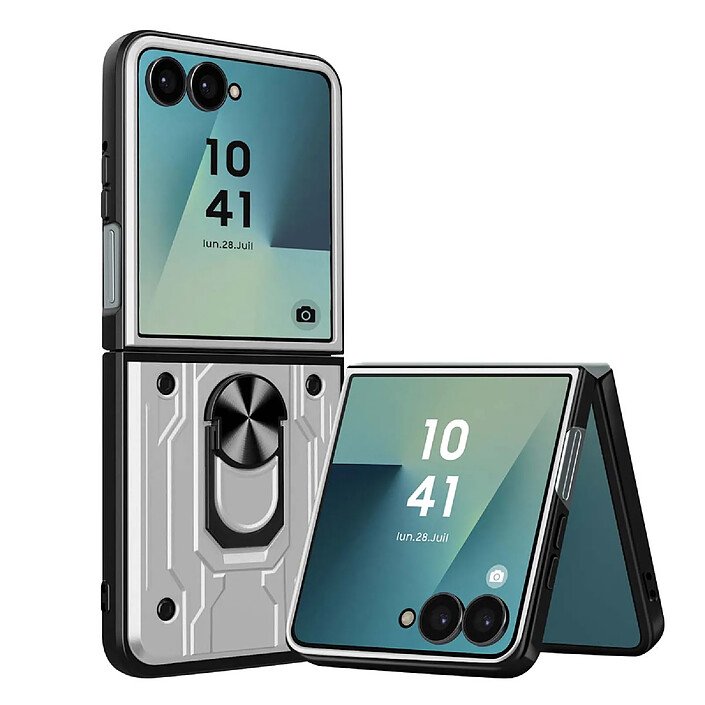 Avizar Coque pour Samsung Galaxy Z Flip 7 Antichoc avec Support Bague Magnétique Gris
