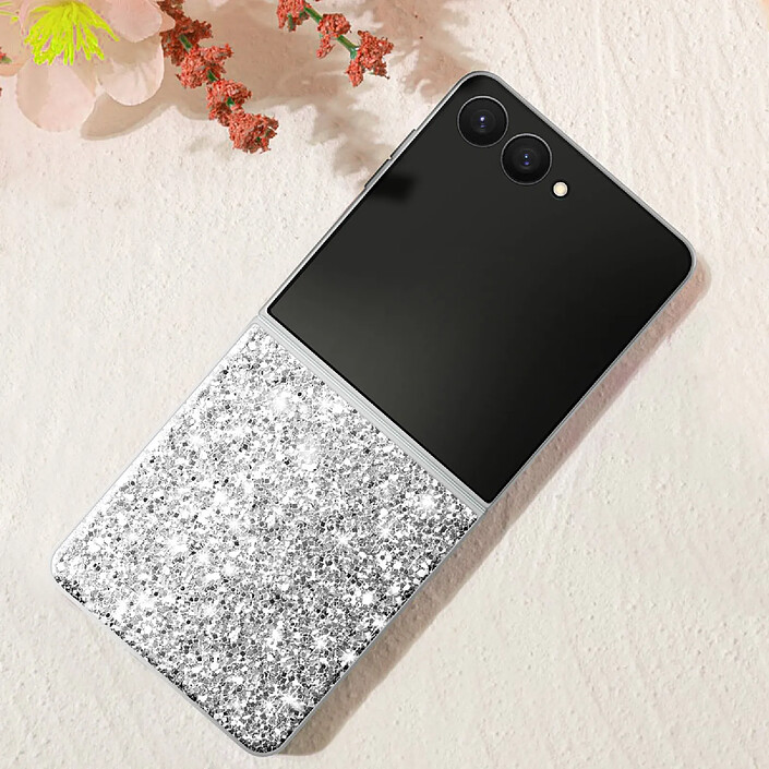 Avizar Coque pour Samsung Galaxy Z Flip 7 Pailletée Scintillante Ultra-Chic Argent pas cher