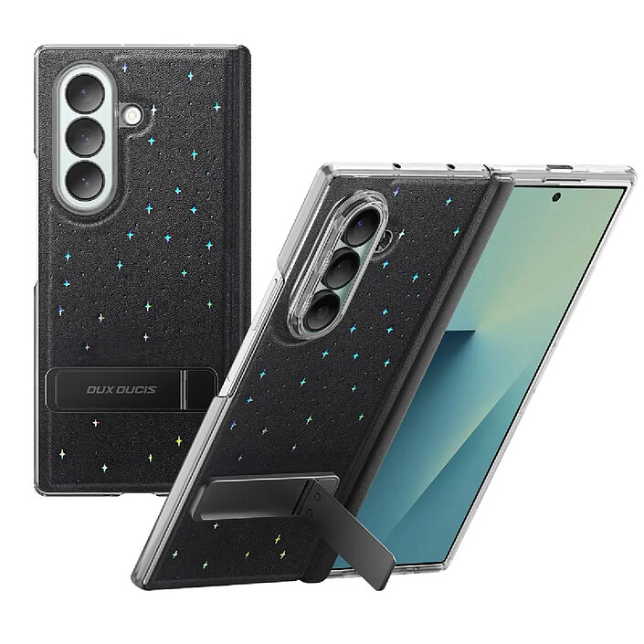 Avis Dux Ducis Coque pour Galaxy Z Fold 7 avec Béquille Motif Étoilée et Verre Trempé Noir