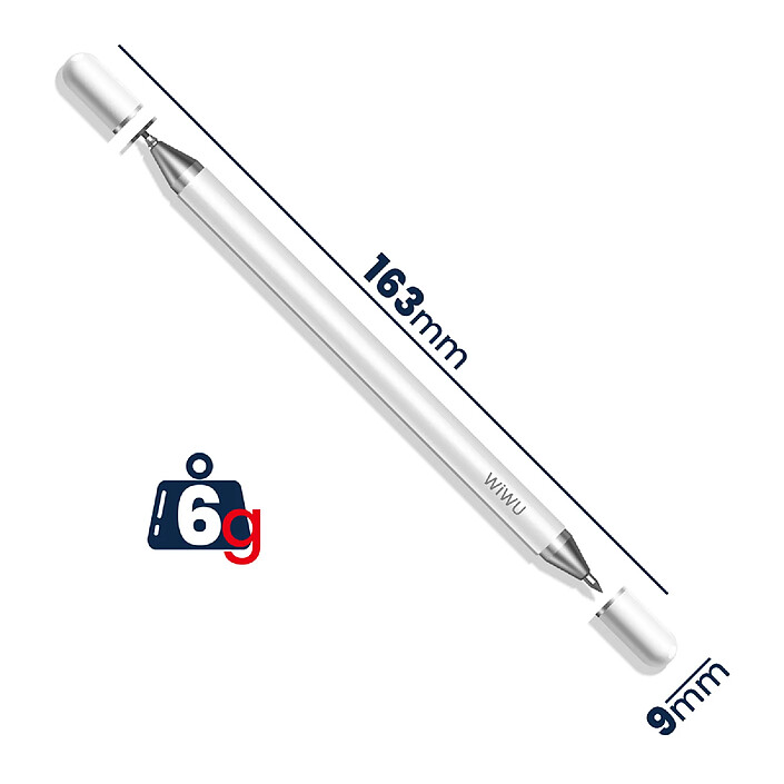 wiwu Stylet Tactile 2 en 1 pour Écran ou Papier avec Stylo Bille Intégré Blanc pas cher