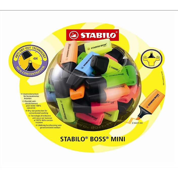 STABILO Bonbonne de 50 Surligneurs BOSS MINI Pointe biseautée Assortis