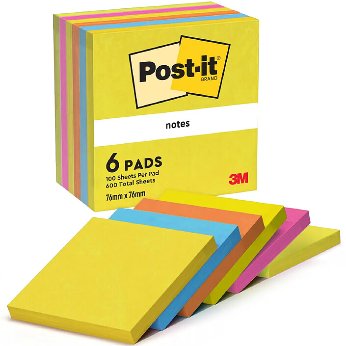 POST-IT Bloc-note adhésif, 76 x 76 mm, Energetic Collection