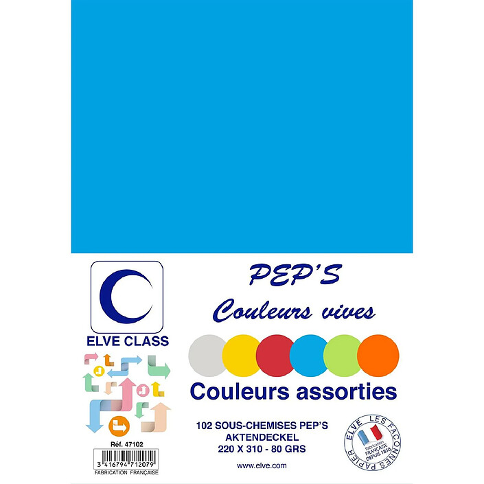 ELVE Paquet de 102 Sous-chemises 80 g 220 x 310 mm PEP'S Coloris Vifs Assorties