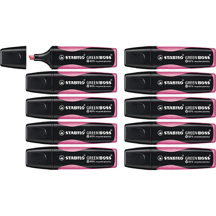 STABILO Surligneur GREEN BOSS Pointe Biseautée 2-5 mm Rose x 10
