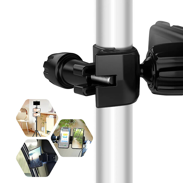 Apokin Double Support Téléphone avec Fixation Rotatif sur Barre Ronde Multi Usage Noir pas cher