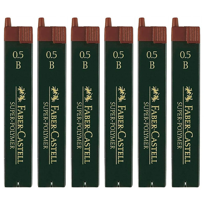 FABER-CASTELL boite de 12 mines pour porte-mine 0,5 mm Super-Polymer 9065 S- dureté B x 6