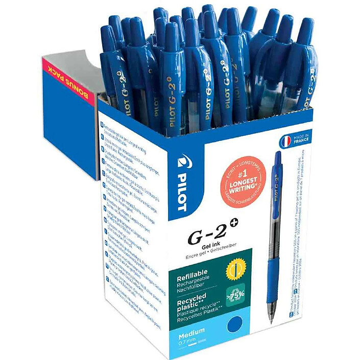 PILOT Stylo roller à encre gel G-2 PLUS 07, VALUE PACK, bleu