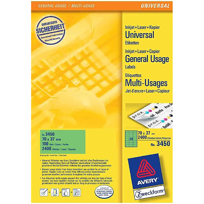 AVERY étui de 400 étiquettes universelles, 105 x 148 mm, jaune
