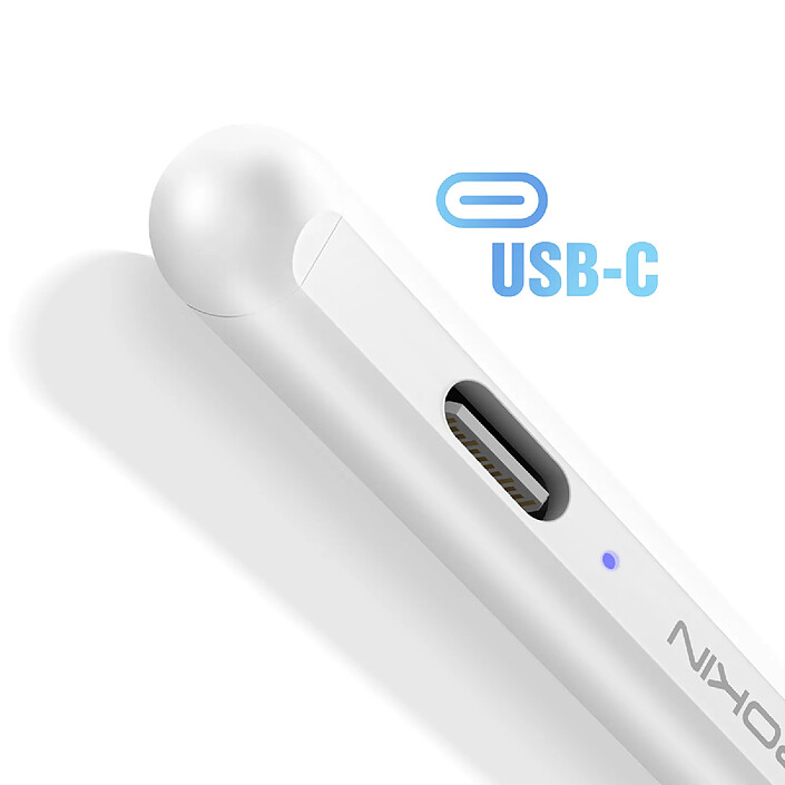 Apokin Stylet Tactile Capacitif pour iOS Android Charge USB-C Ultra Fin Autonomie 8H Blanc pas cher