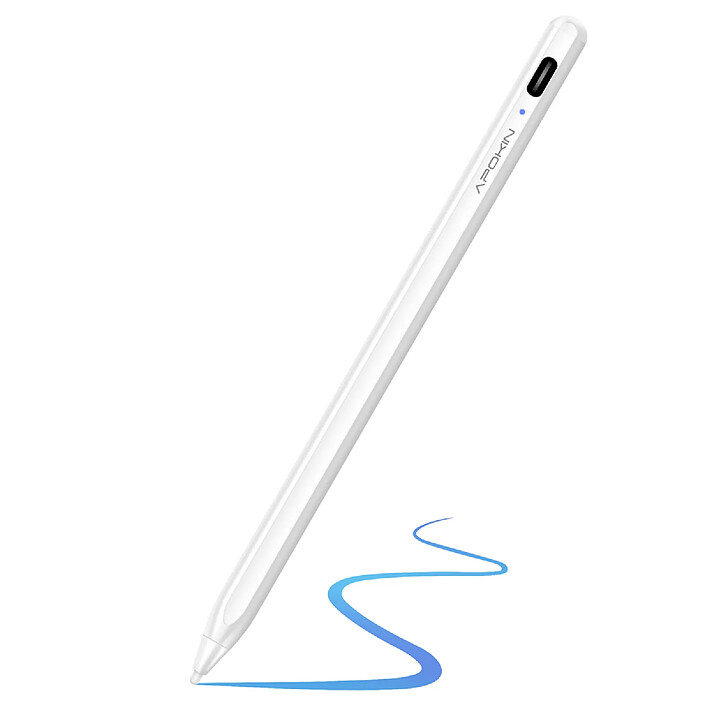 Apokin Stylet Tactile Capacitif pour iOS Android Charge USB-C Ultra Fin Autonomie 8H Blanc