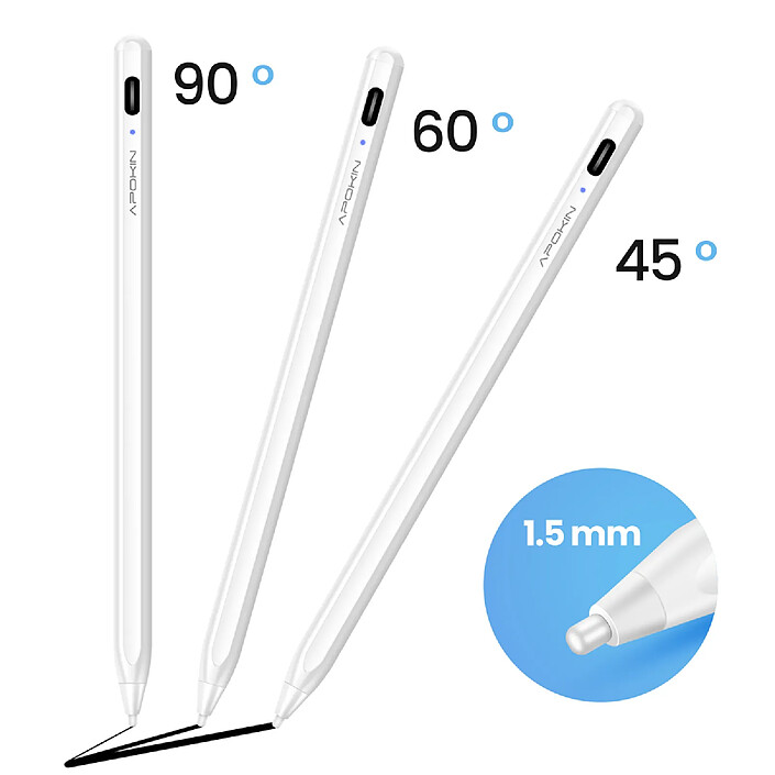 Acheter Apokin Stylet Tactile Capacitif pour iOS Android Charge USB-C Ultra Fin Autonomie 8H Blanc
