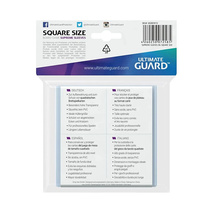Avis Ultimate Guard - 50 pochettes Supreme Sleeves jeux de plateau au format carré
