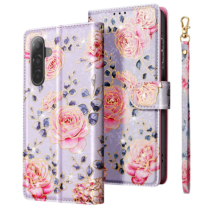 Étui Portefeuille pour Samsung Galaxy A17 avec Dragonne et Support Vidéo Rose antique