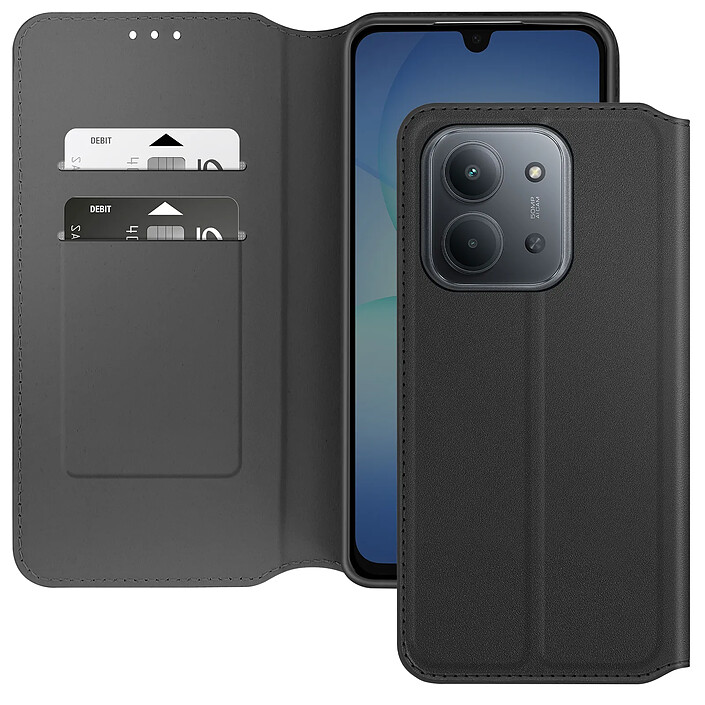 Avizar Étui Portefeuille à Clapet Magnétique pour Xiaomi Redmi 15C avec Support Vidéo Noir