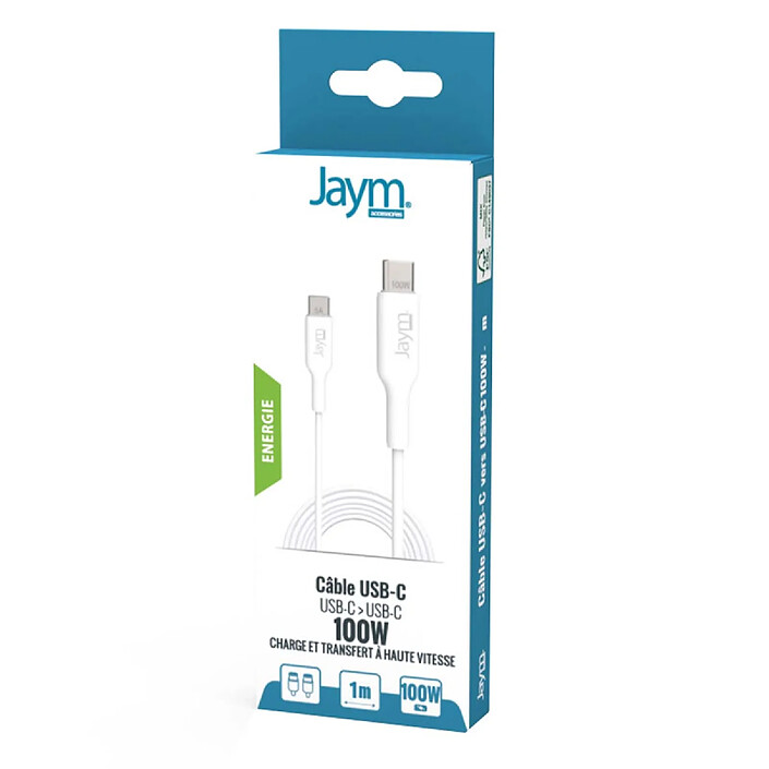 Acheter Jaym Câble de Charge 5A et Synchro USB-C vers USB-C PD 3.0 100W 1m Blanc