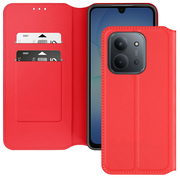 Avizar Étui Portefeuille à Clapet Magnétique pour Xiaomi Redmi 15C avec Support Vidéo Rouge