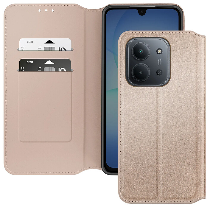 Avizar Étui Portefeuille à Clapet Magnétique pour Xiaomi Redmi 15C avec Support Vidéo Dorée