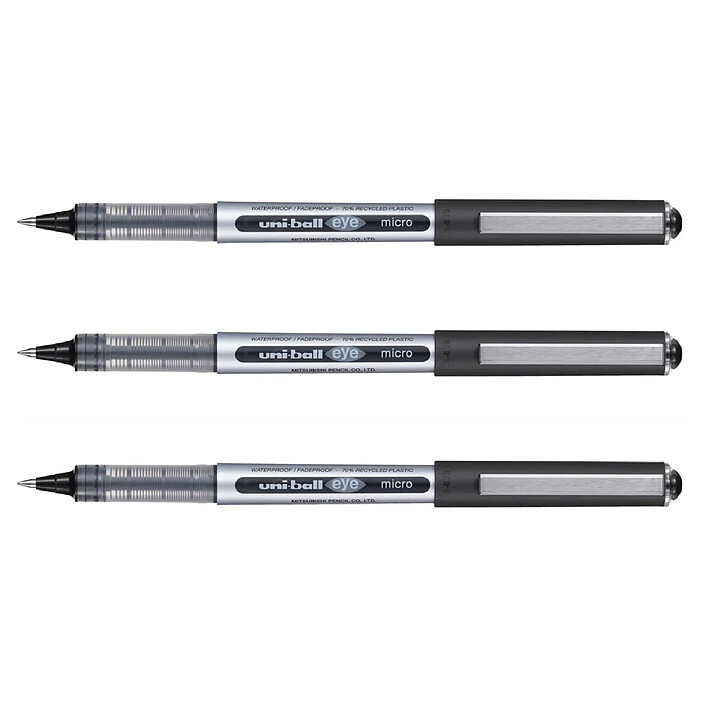 UNI-BALL Stylo Roller Encre Liquide Recyclé EYE Micro UB150E Pointe Fine Noir x 3