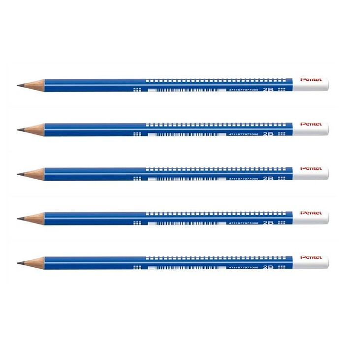 PENTEL Crayon Graphite en Bois de Cèdre Corps Triangulaire Mine Collée 2B x 5