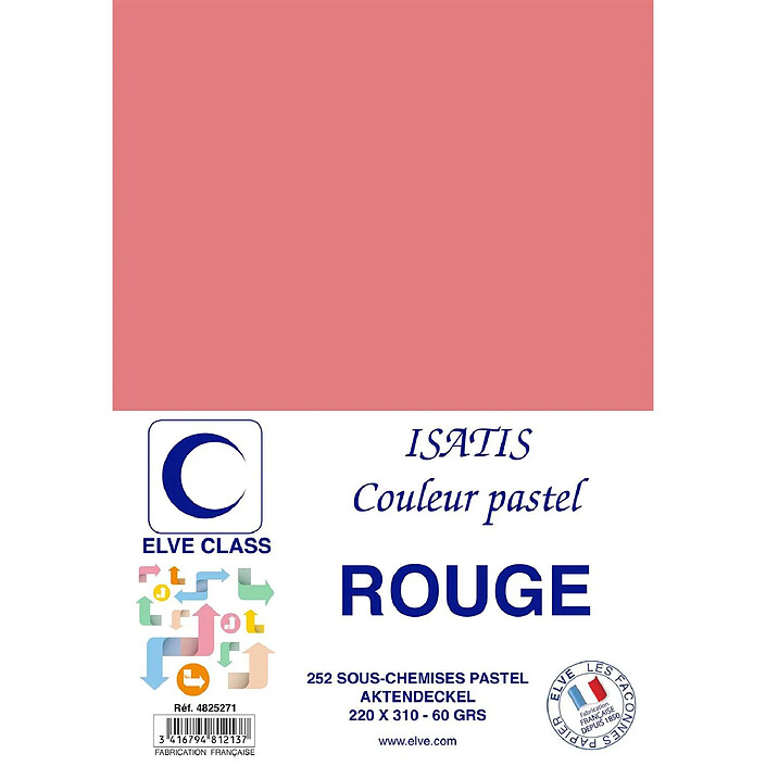 ELVE Paquet de 252 Sous-chemises 60 g 220 x 310 mm ISATIS Coloris Pastel Rouge