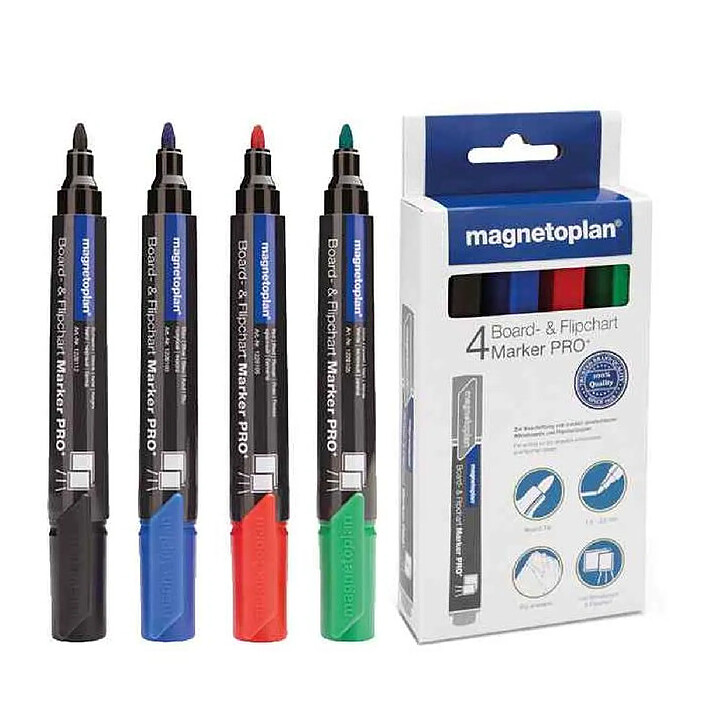 MAGNÉTOPLAN Etui de 4 Marqueurs pour tableau blanc et chevalet PRO+