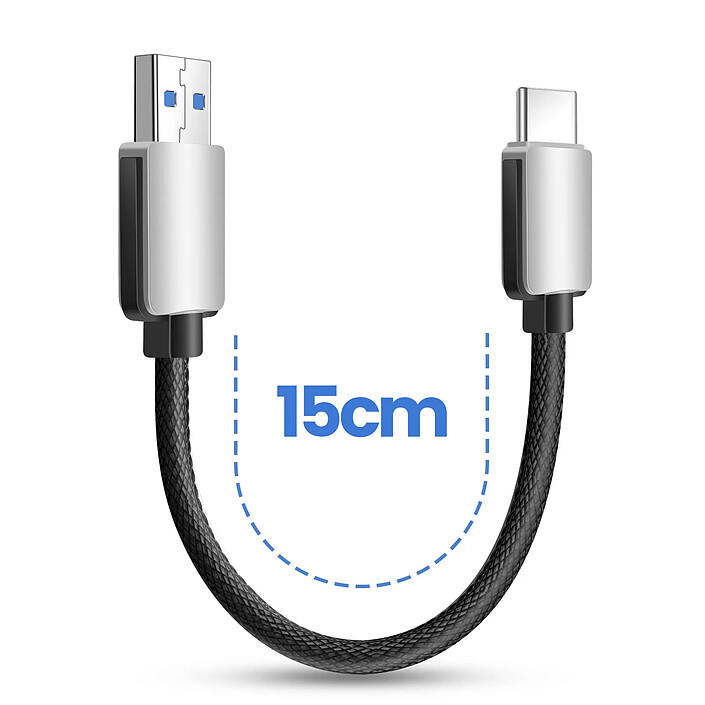 Avizar Pack 5x Mini Câbles USB vers USB-C 15cm CarPlay, Android Auto, Station de charge Gris pas cher