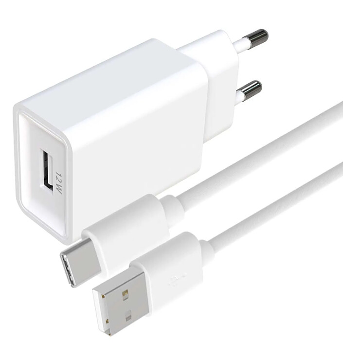 Jaym Pack de Charge Chargeur Secteur USB-A 2.4A avec Câble USB-A vers USB-C 1.5m Blanc