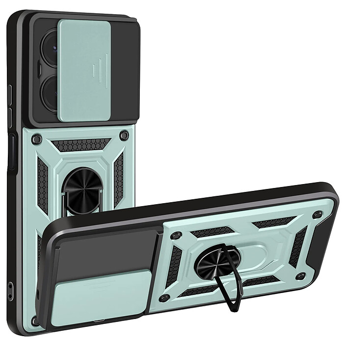 Avizar Coque Redmi 15C Antichoc avec Cache Caméra Coulissant Bague Métallique Support Vert pâle